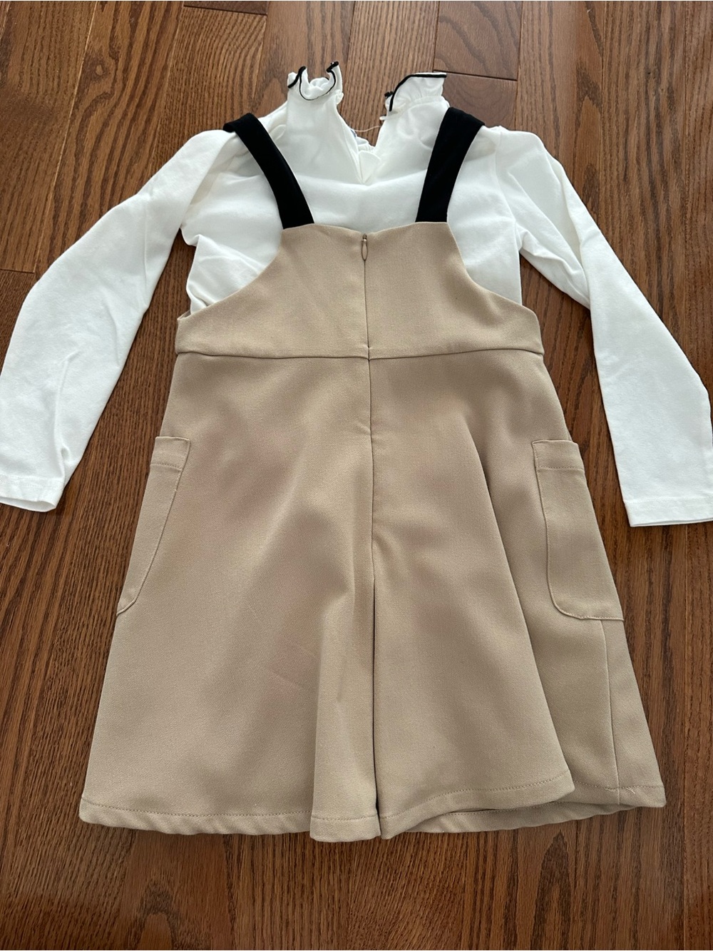 Mayoral Tan Pinafore Dress with Black Straps - Picture 3 of 3